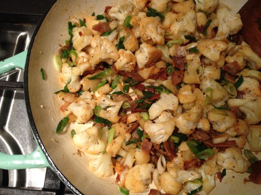 sauteing bacon and cauliflower