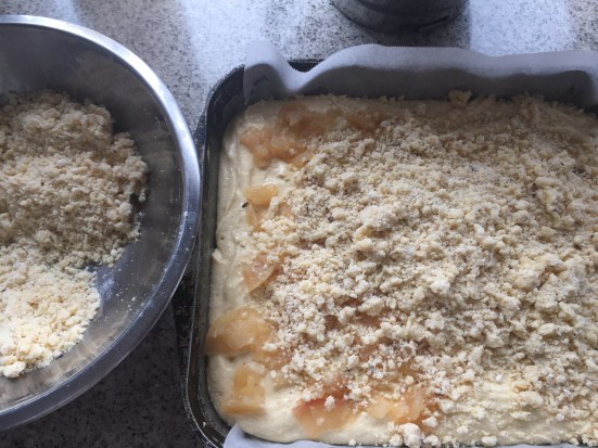 top batter (and fruit) with streusel