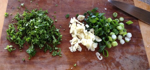 chopped herbs and aromatics