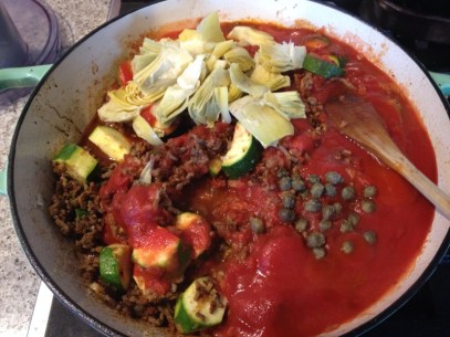 add artichokes, capers and zucchini
