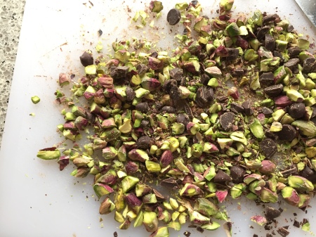 chop pistachios and chocolate roughly