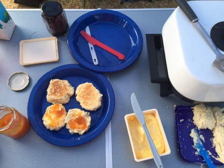 camping with scones with apricot jam