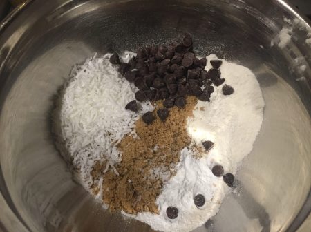 stir together dry ingredients for porridge muffins