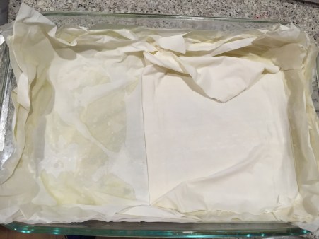 layer fill pastry, brushing oil between each layer