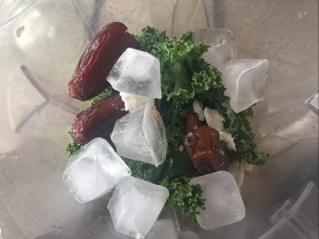 kale, date, almond, coconut and ice