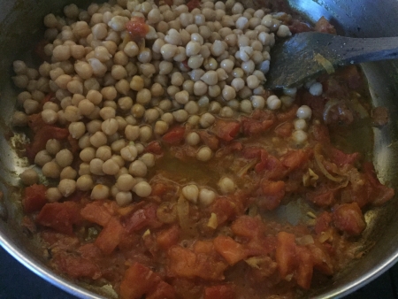 add chickpeas to tomato base