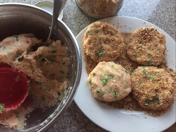 coat patties in flour or breadcrumbs