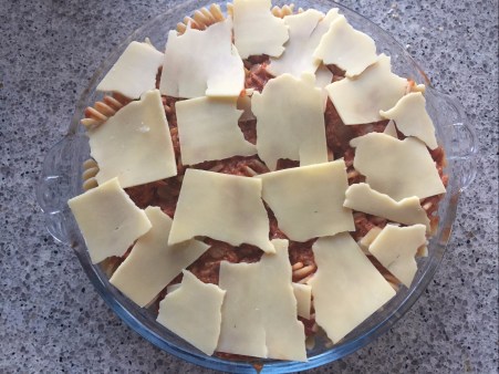 finish with cheese, then bake until bubbling