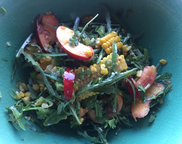 Nectarine, corn and rocket salad
