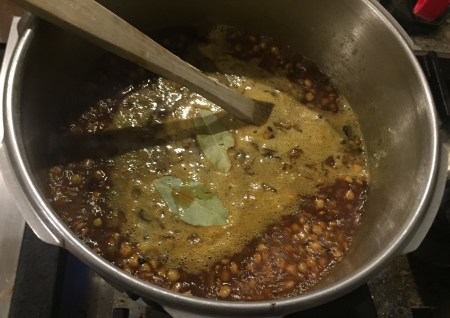 add water and bay leaves