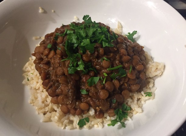 Lentils and miso with brown rice