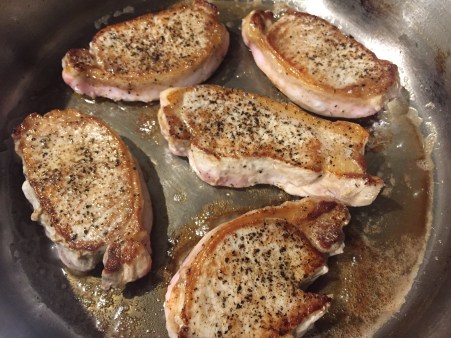 salt and pepper both sides and fry pork until golden