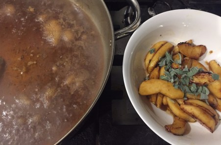 deglaze pan and reduce liquid