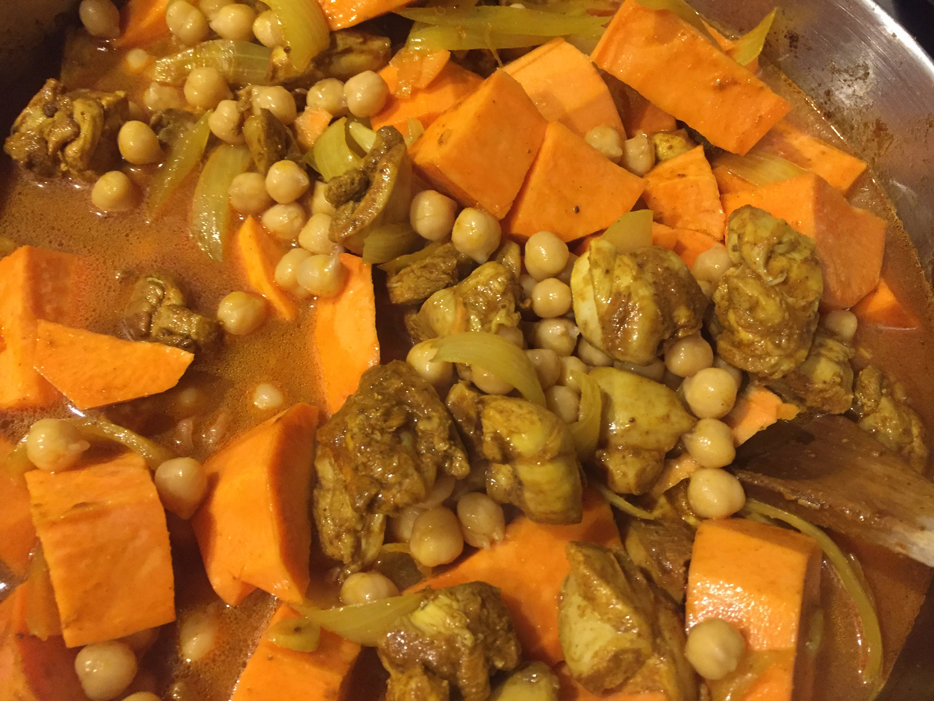 add sweet potato and liquid