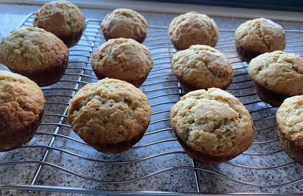 banana muffins cooling on rack