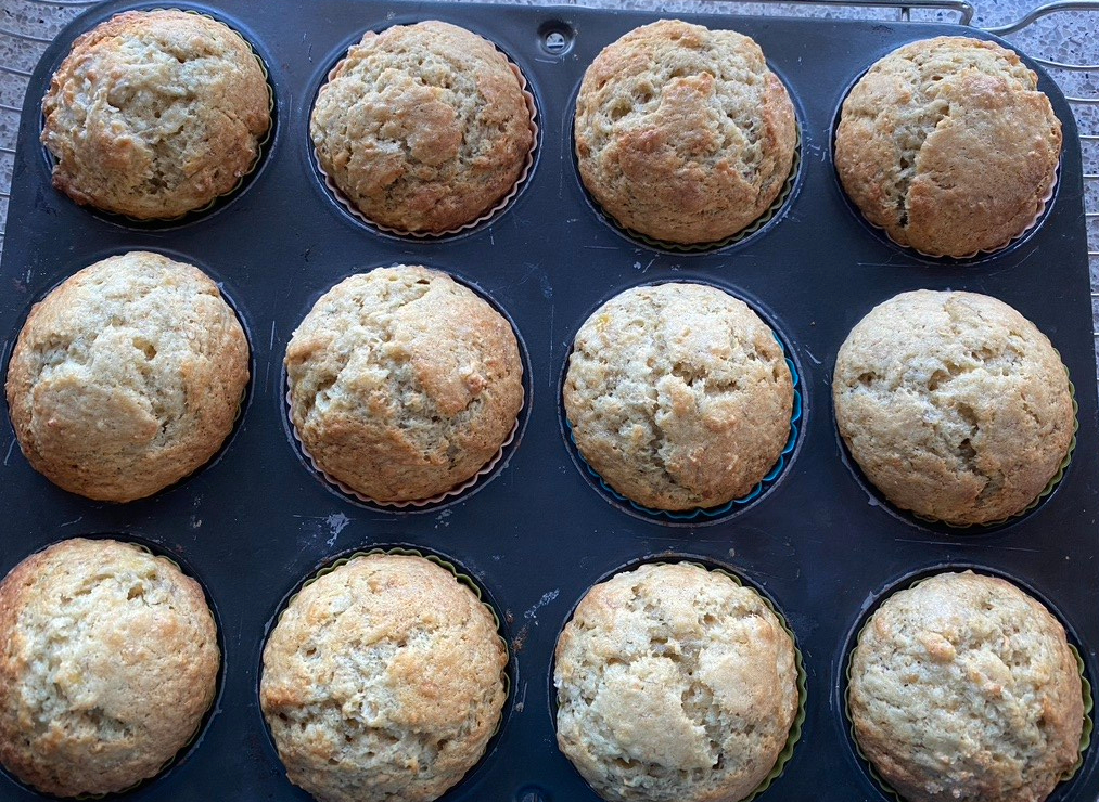 muffins should be puffed and golden when done