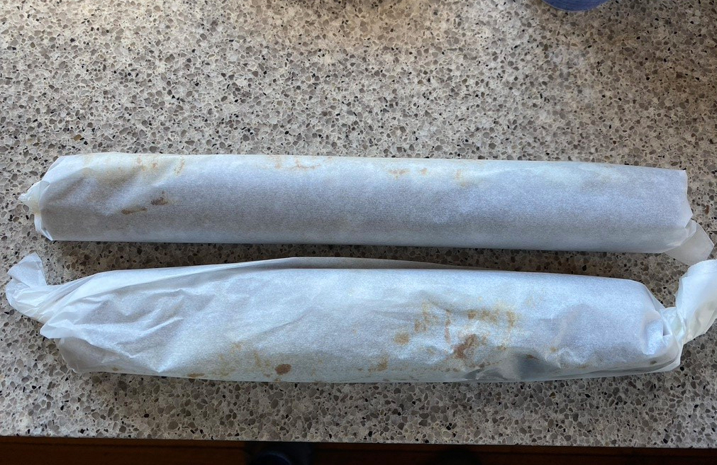 twist ends of baking paper to make a tight roll