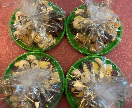 wrapped platters of Christmas biscuits